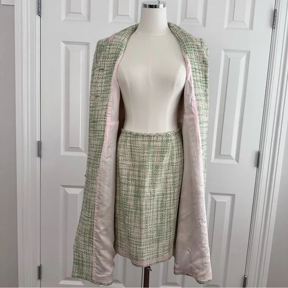 Isabel & Nina Elegant Green Tweed Women's Long Jacket and Skirt Suit, Size 2 - Picture 11 of 16